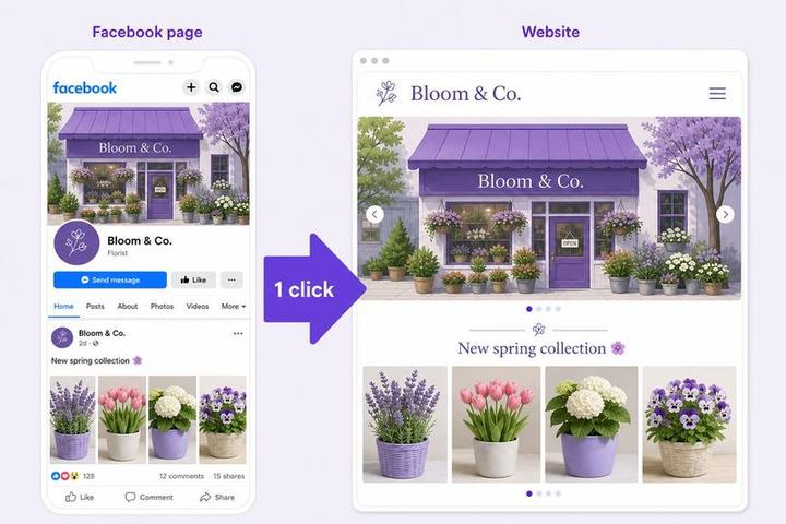 Facebook page converting into a live website in one click